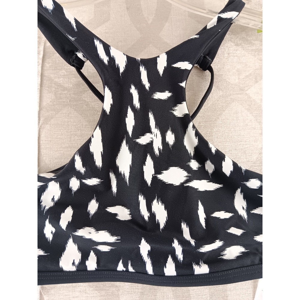 L Space by Monica Wise Black White Print Cross Back Halter‎ Bikini Top S - Picture 7 of 9